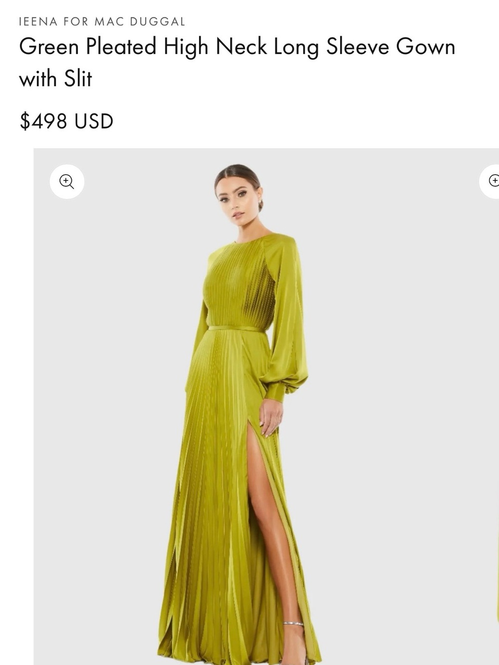Mac Duggal Lime Green Pleated High-Neck Maxi Gown with Thigh Slit, 2, NWT